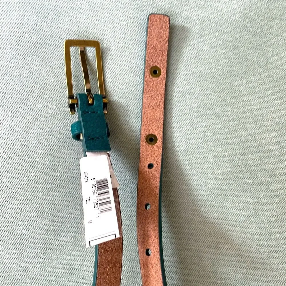 Nine West Women's Leather Belt Sz M Bronze Tone Buckle & Studded Teal Green NWT